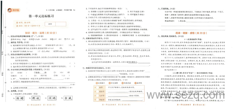 六年级下册语文单元测评卷（53天天练） - 文档资源第2张
