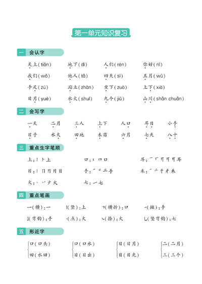 2025年秋季一年级上册语文单元知识复习（学霸提高班1-8单元）（16页） - 少儿专区