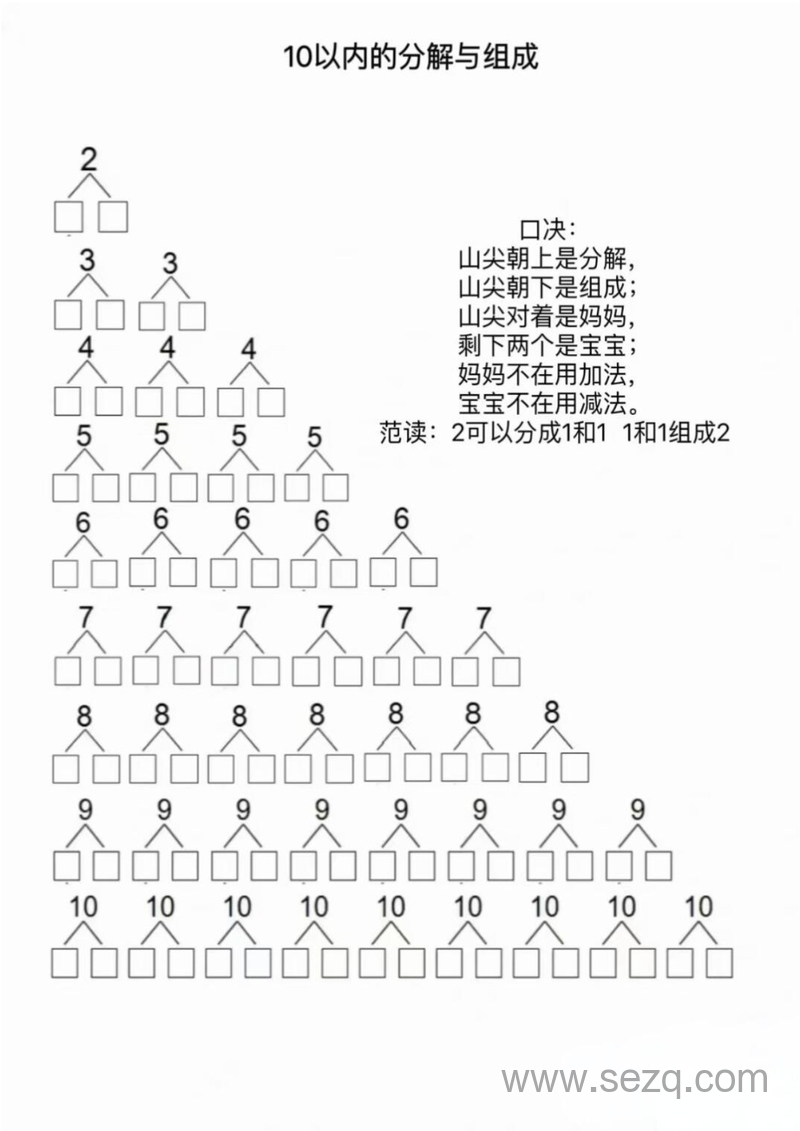 幼小衔接数学10以内分解与组成练习题 - 文档资源第1张