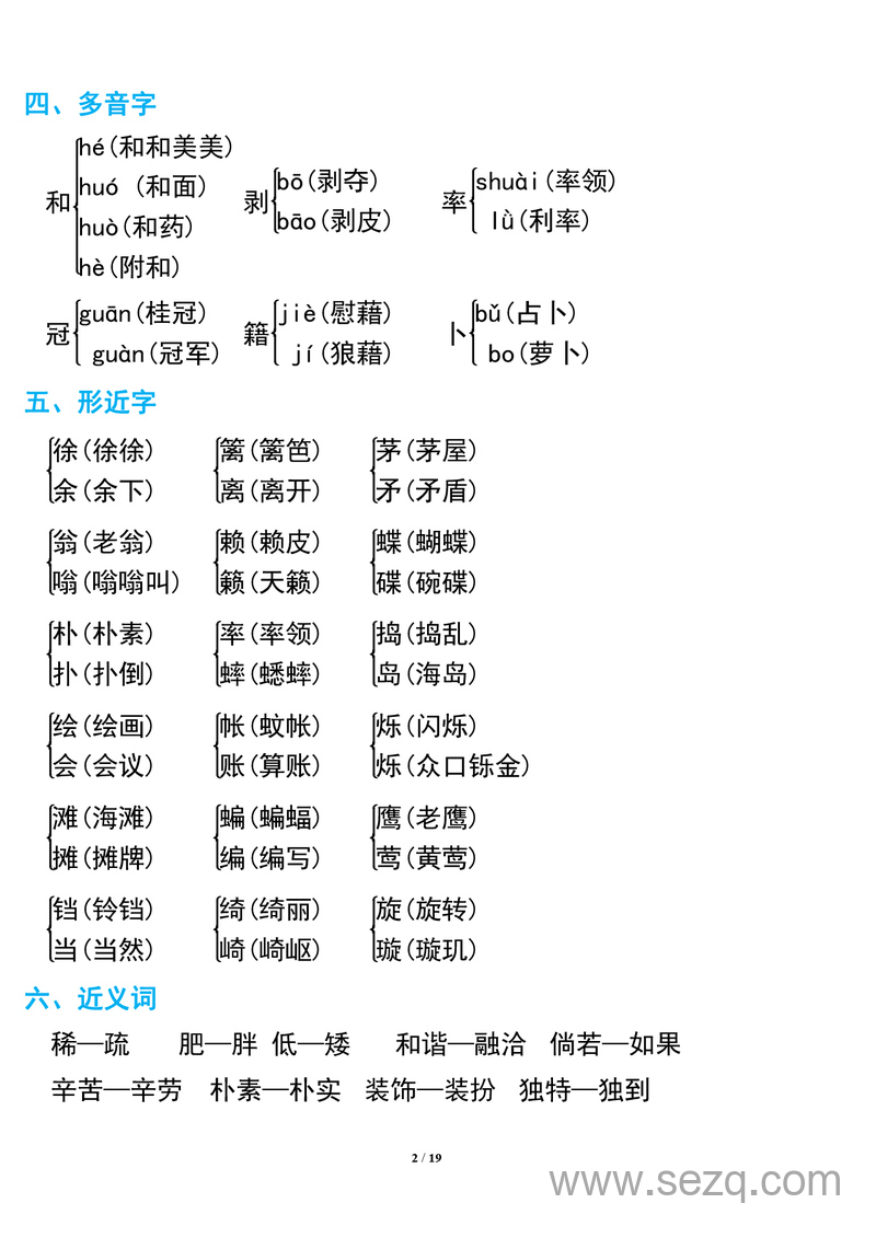 四年级下册语文期中复习知识要点 - 文档资源第2张