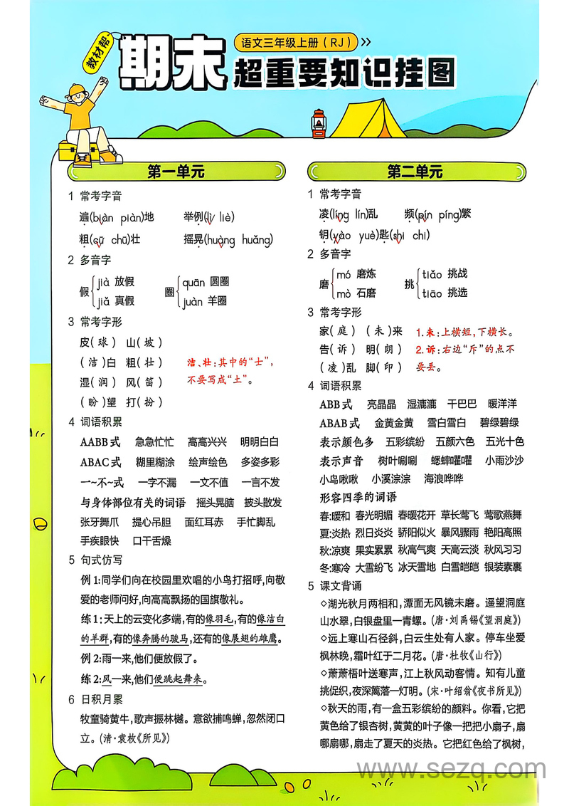 2025年秋季三年级上册语文人教版全册1-8单元知识点汇总 - 文档资源第1张