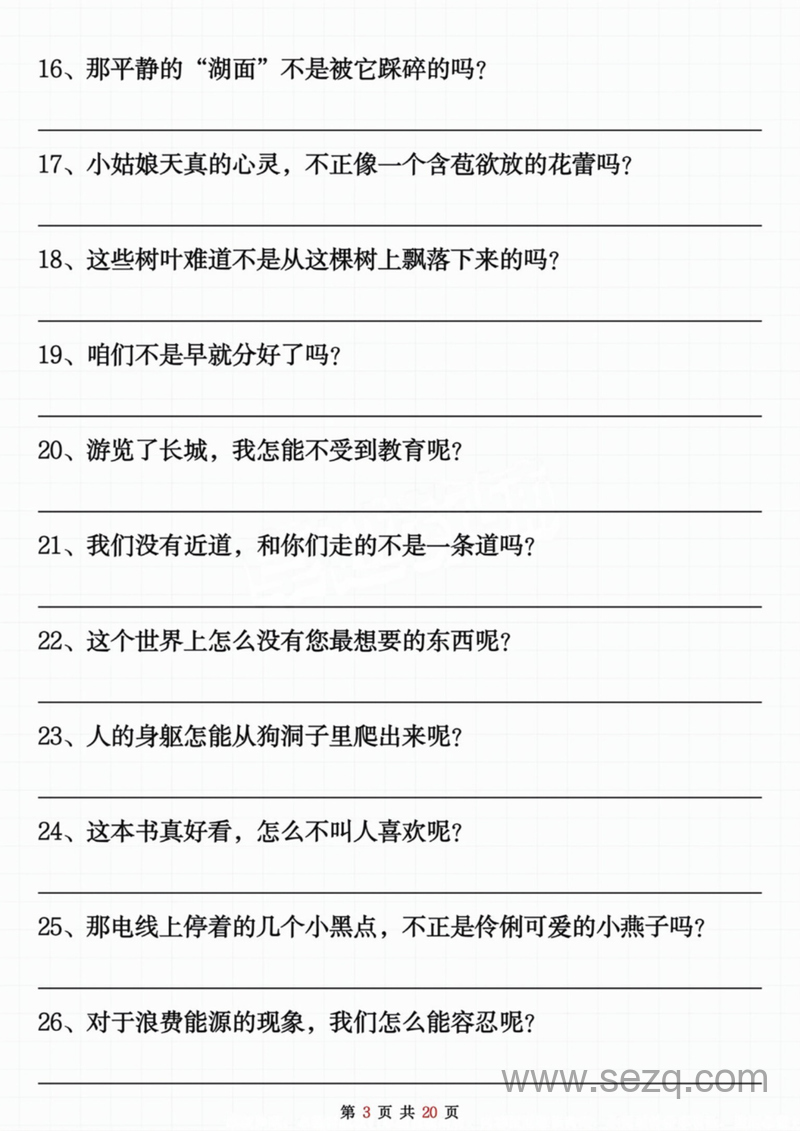 二年级上册语文反问句陈述句转换专项练习（含答案） - 文档资源第3张