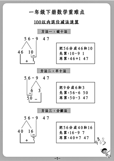 一年级下册数学100以内加减法速算方法讲解(4页) - 少儿专区