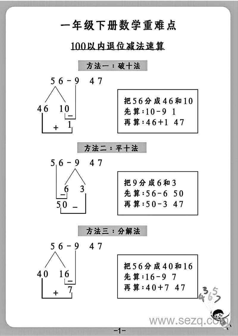 一年级下册数学100以内加减法速算方法讲解 - 文档资源第1张