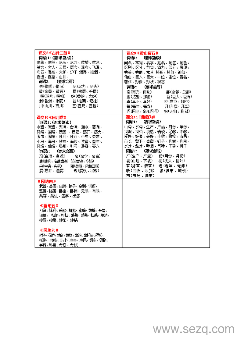 二年级上册语文生字词表课课贴 - 文档资源第3张