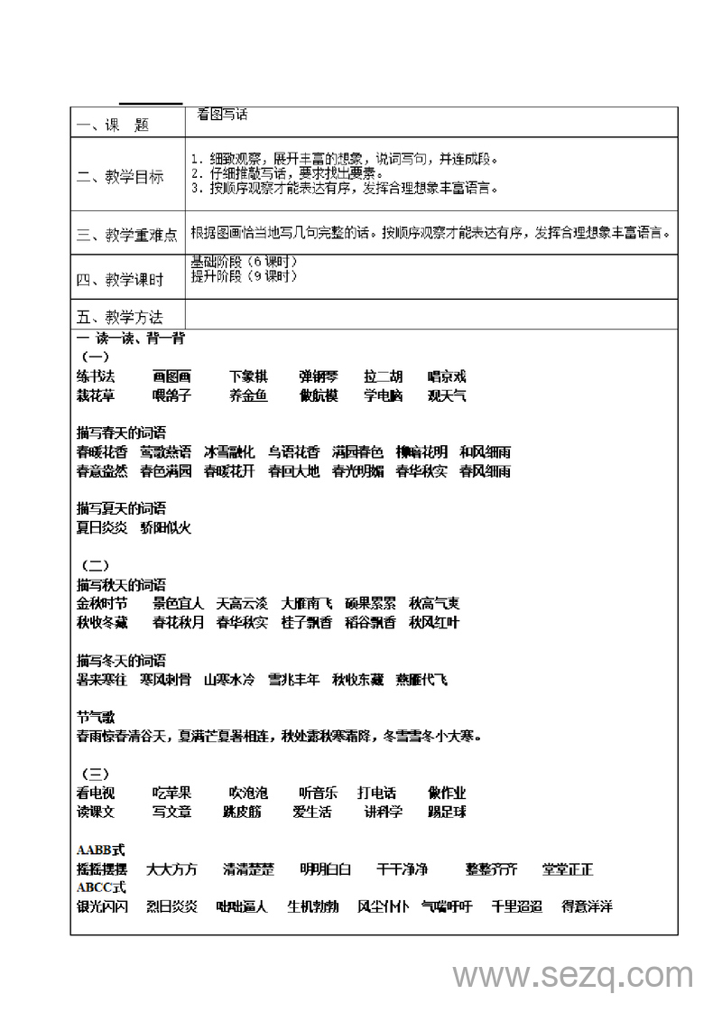二年级上册语文看图写话专项练习（家长教学教案） - 文档资源第1张