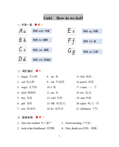 三年级上册英语知识清单（16页） - 少儿专区