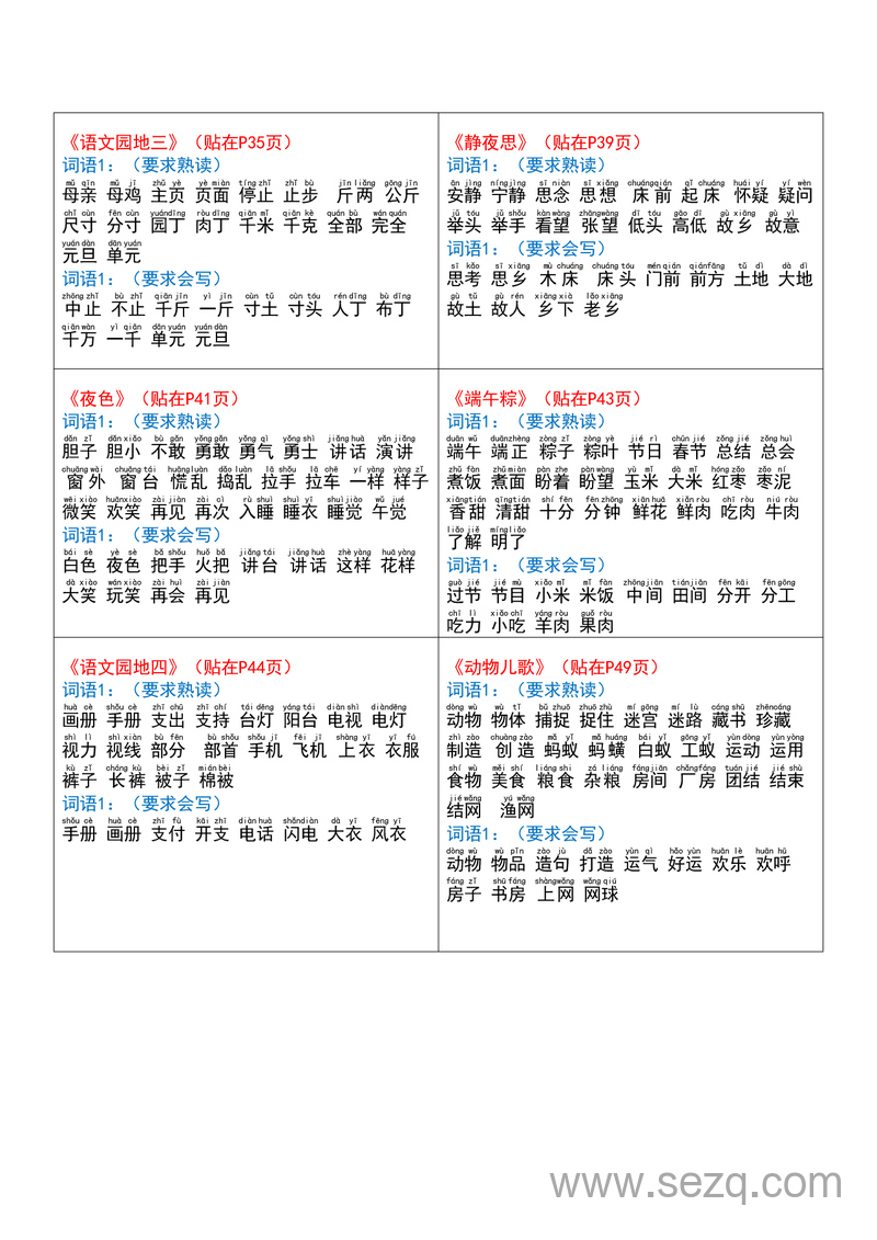 2025年春一年级下册语文重点词语课课贴 - 文档资源第3张