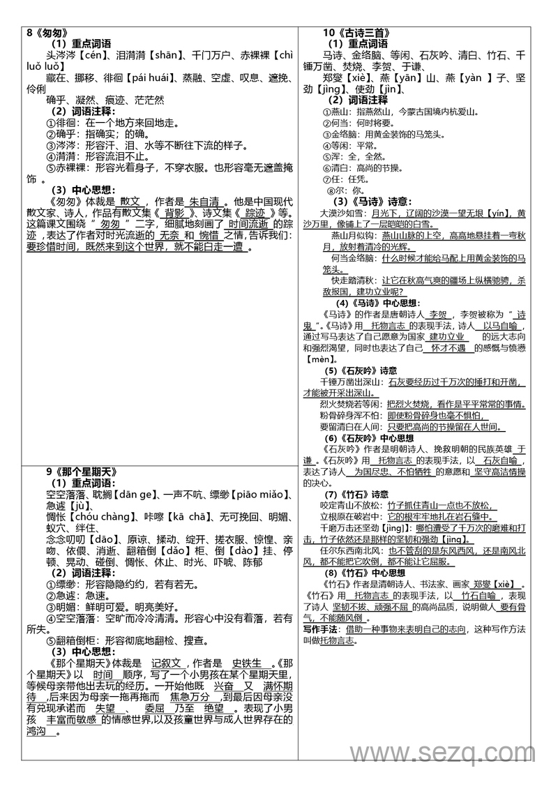 六年级下册语文课课重点知识贴 - 文档资源第3张