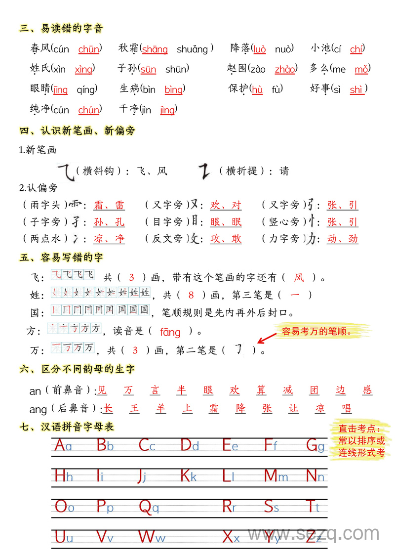 2025年一年级下册语文1-8单元考点知识背记重点 - 文档资源第2张