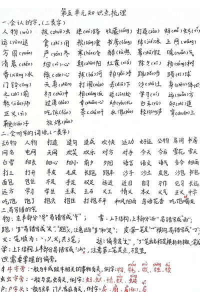 一年级下册语文第五单元知识点总结（3页） - 少儿专区