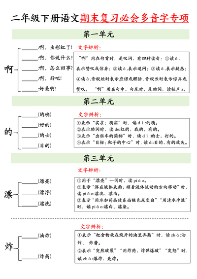 2025年二年级下册语文期末复习必会多音字专项练习（9页） - 少儿专区