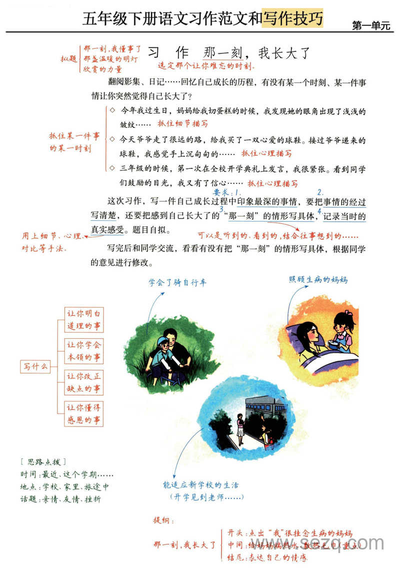 五年级下册语文单元习作范文及技巧点拨 - 文档资源第1张