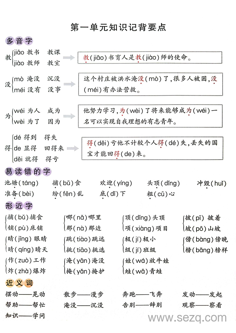 二年级上册语文1-8单元知识记背要点总结 - 文档资源第1张