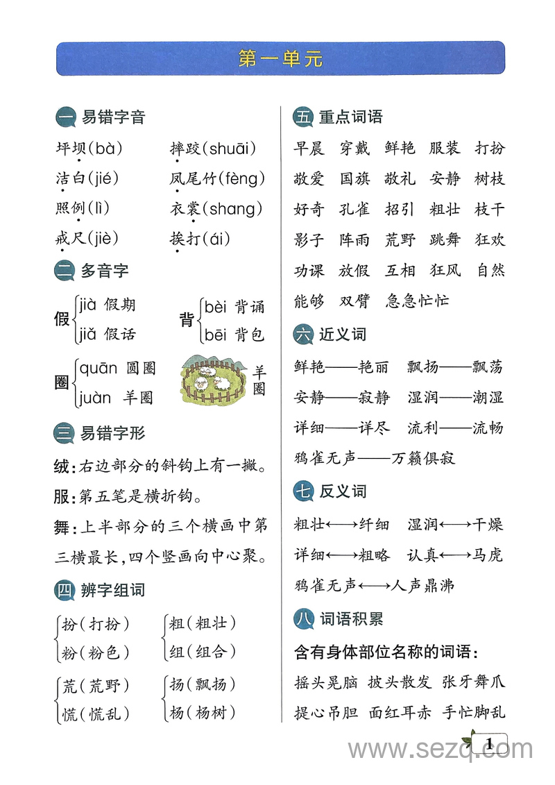 2024年三年级上册语文考前必背知识手册（小学学霸单元期末标准卷配套） - 文档资源第3张