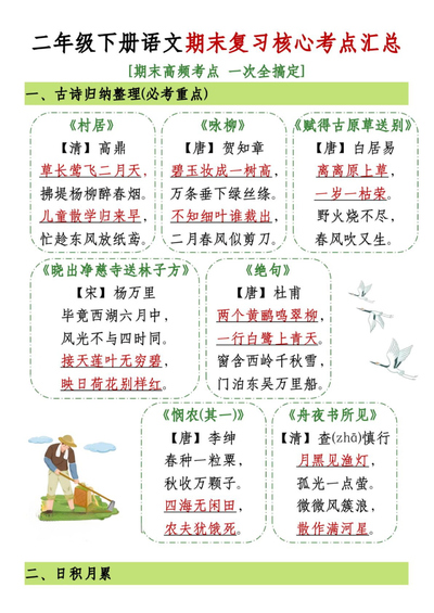 2025年春季二年级下册语文期末复习核心考点汇总（期末高频考点一次全搞定）（15页） - 少儿专区