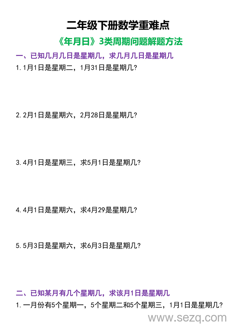 二年级下册数学年月日3类周期问题解题方法 - 文档资源第1张