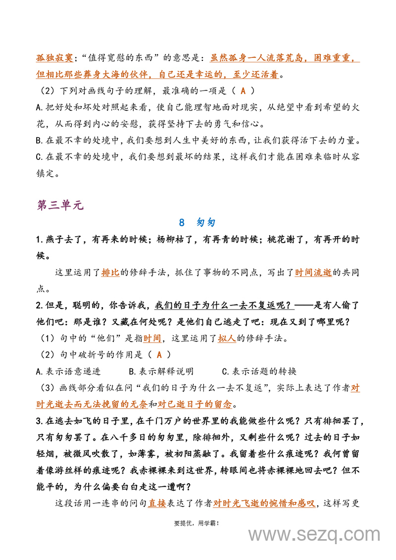 六年级下册语文期中专项复习练习（含答案） - 文档资源第3张