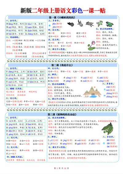 2025年新版二年级上册语文彩色一课一贴课课贴（12页） - 少儿专区
