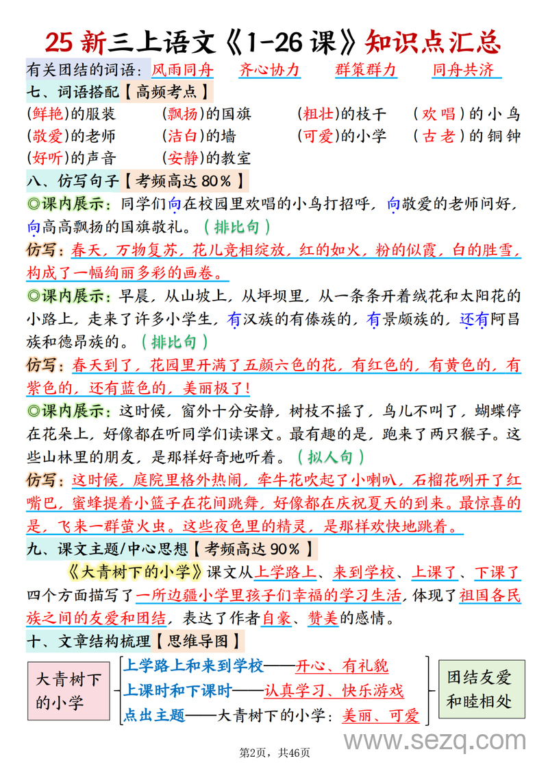2025年三年级上册语文全册每课知识点汇总（含思维导图） - 文档资源第2张