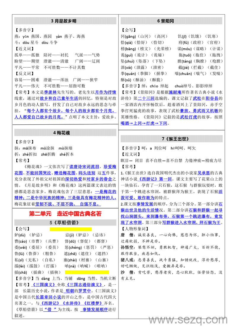 最新版五年级下册语文知识点总结 - 文档资源第2张