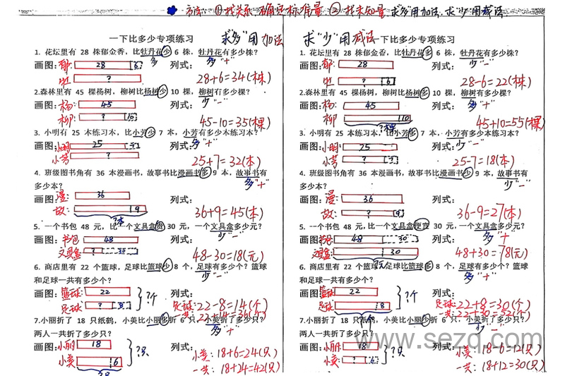 一年级下册数学比多少专项练习 - 文档资源第1张