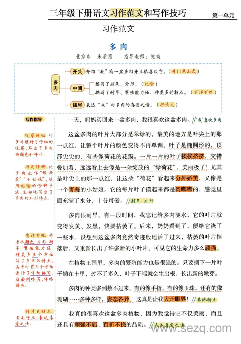 三年级下册语文习作范文和写作技巧（技巧点拨） - 文档资源第2张