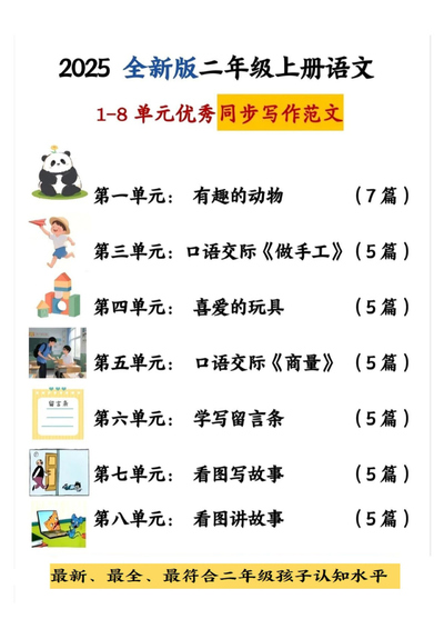 2025年新版二年级上册语文1-8单元同步写话范文练习（63页） - 少儿专区