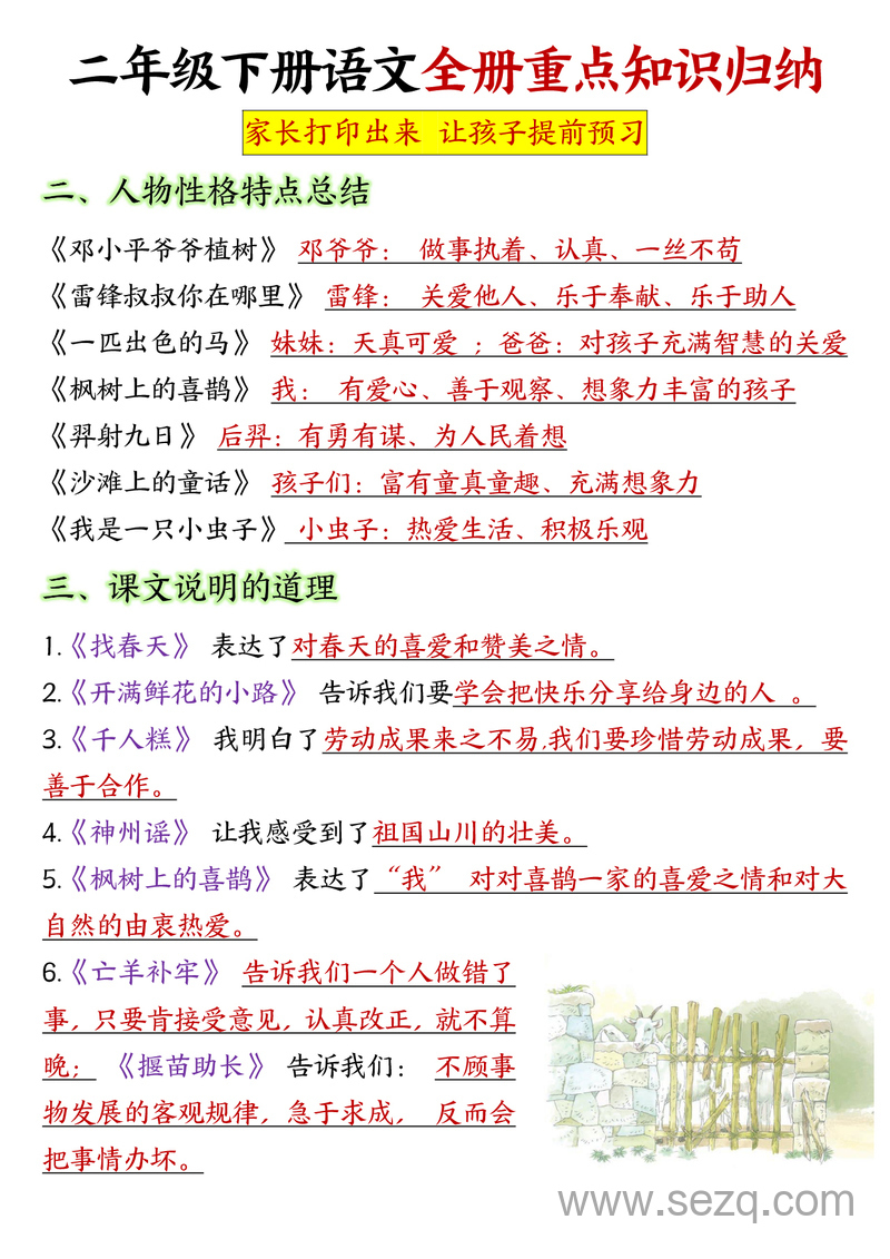 二年级下册语文全册重点知识归纳（含练习） - 文档资源第2张