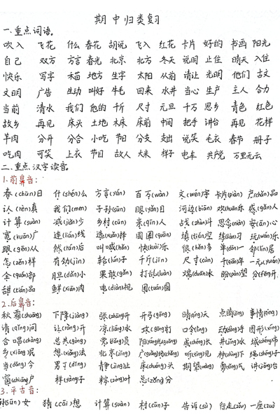 2025年新版一年级下册语文期中归类复习（老师手写版）（8页） - 少儿专区