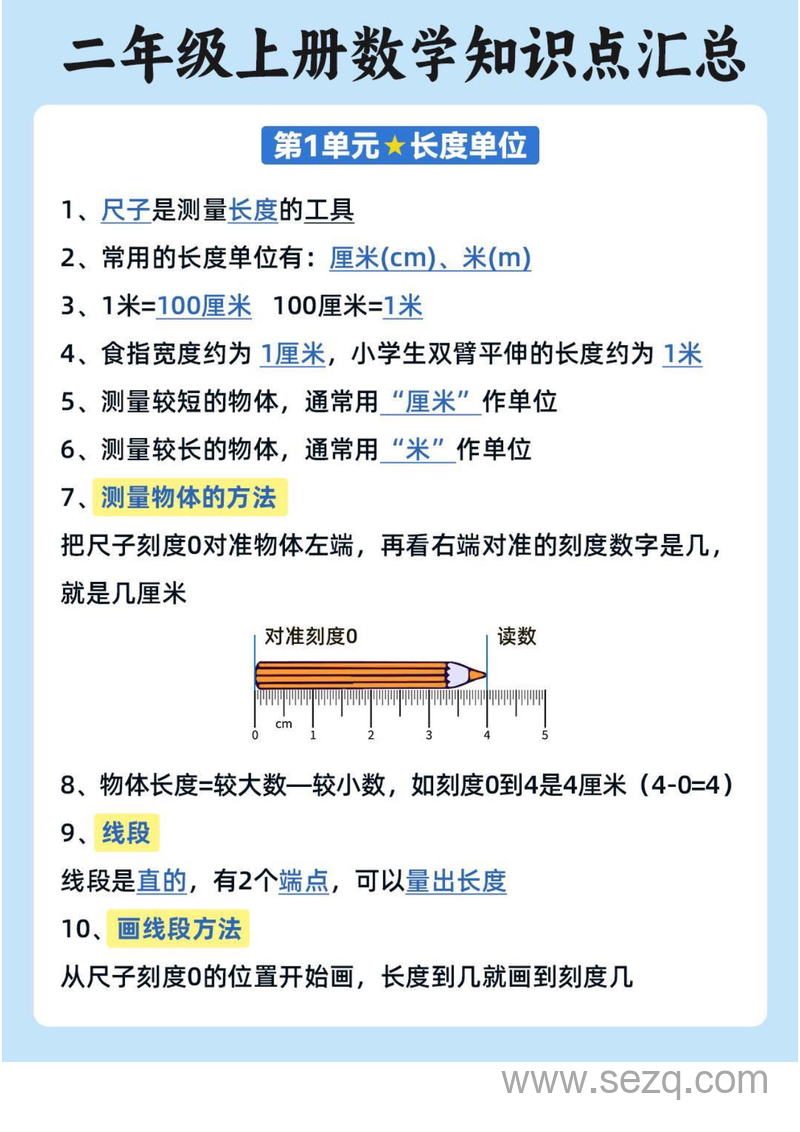 二年级上册数学必背知识点汇总（一升二适用） - 文档资源第2张