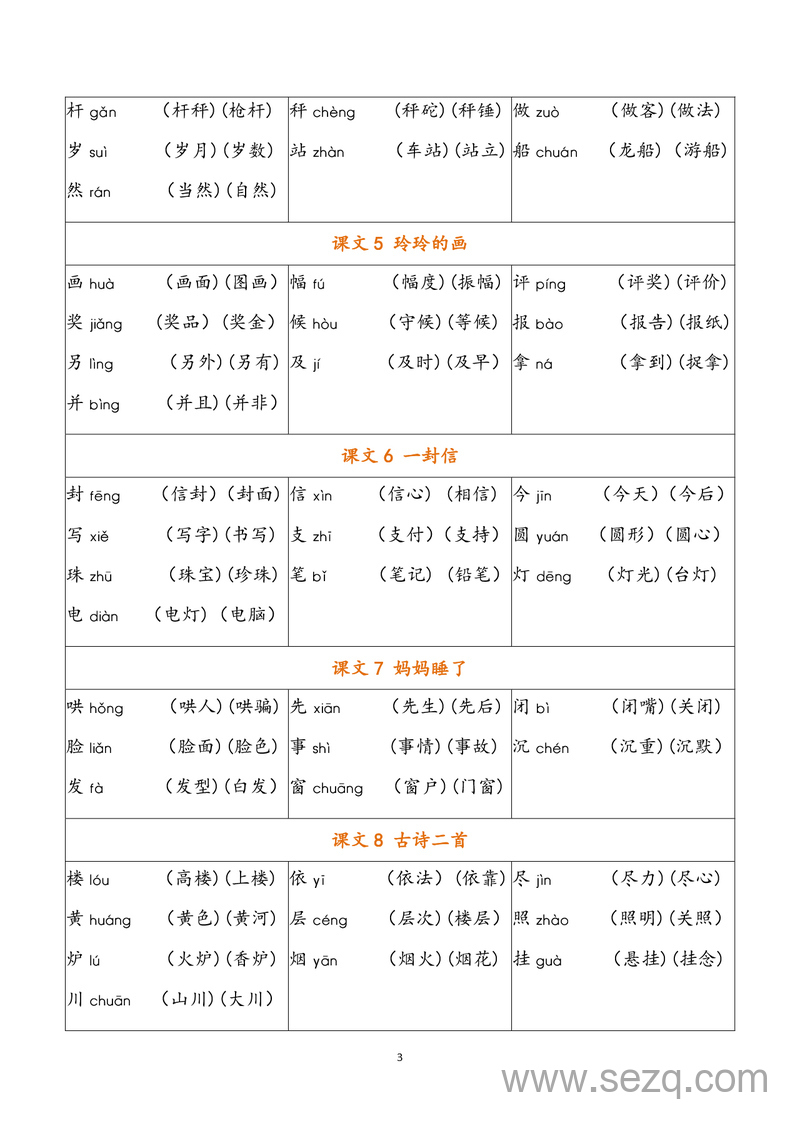 二年级上册语文会写字生字组词表 - 文档资源第3张