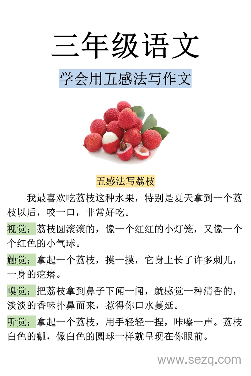 三年级上册语文五感法作文指导 - 文档资源第1张
