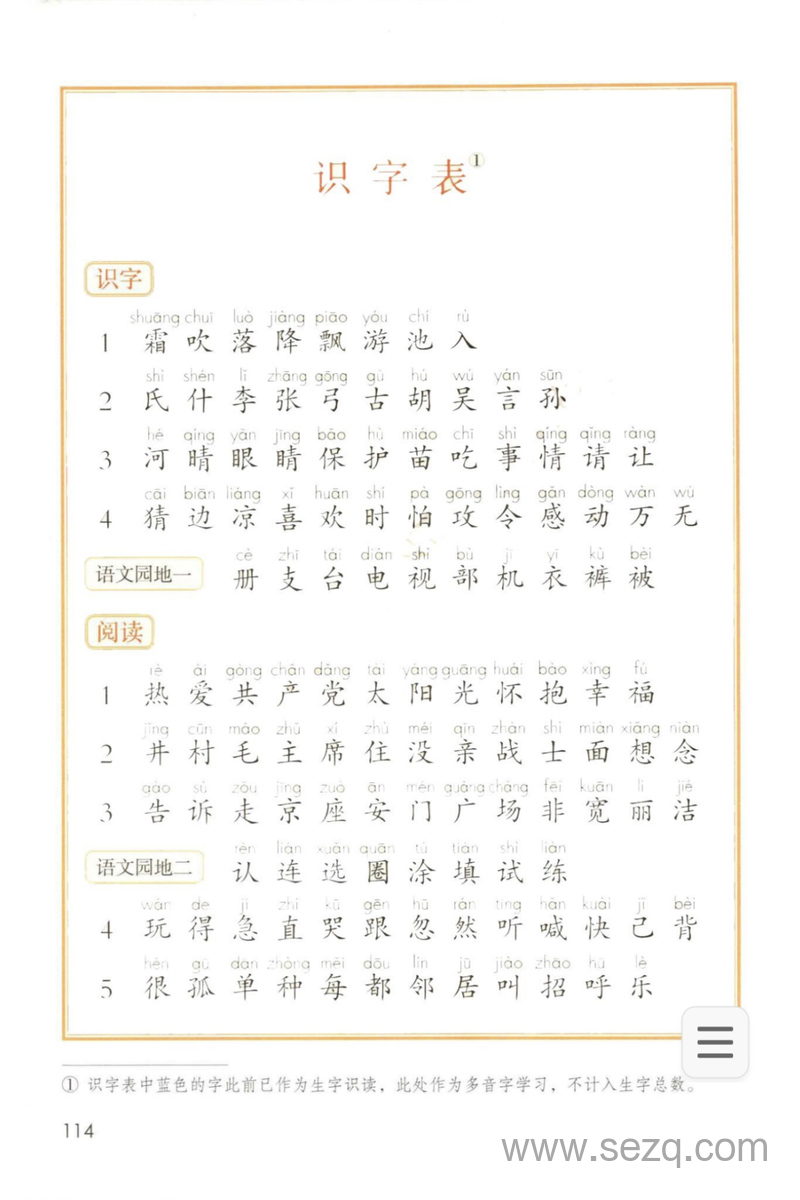 2025年新版一年级下册语文识字表与写字表 - 文档资源第1张