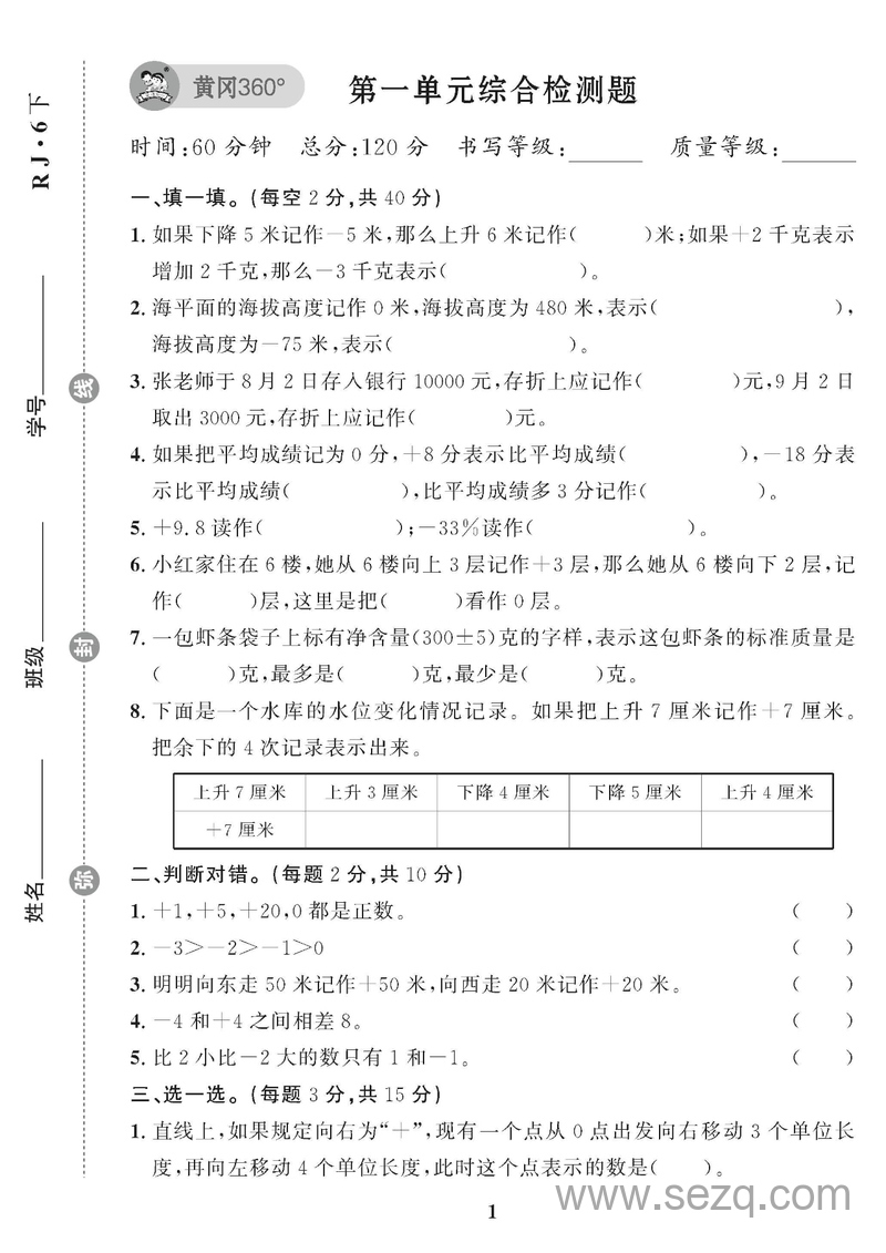 黄冈360°六年级下册数学单元试卷 - 文档资源第1张