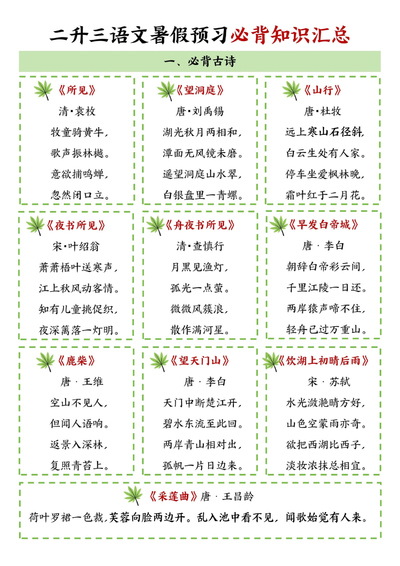 三年级语文暑假预习必背知识汇总（12页） - 少儿专区
