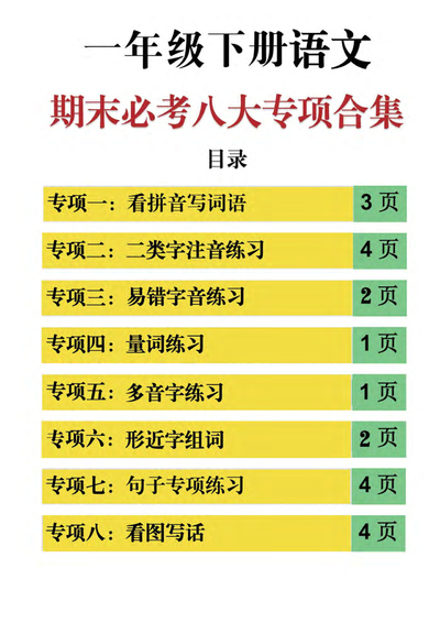 2025年一年级下册语文期末必考八大专项练习（23页） - 少儿专区