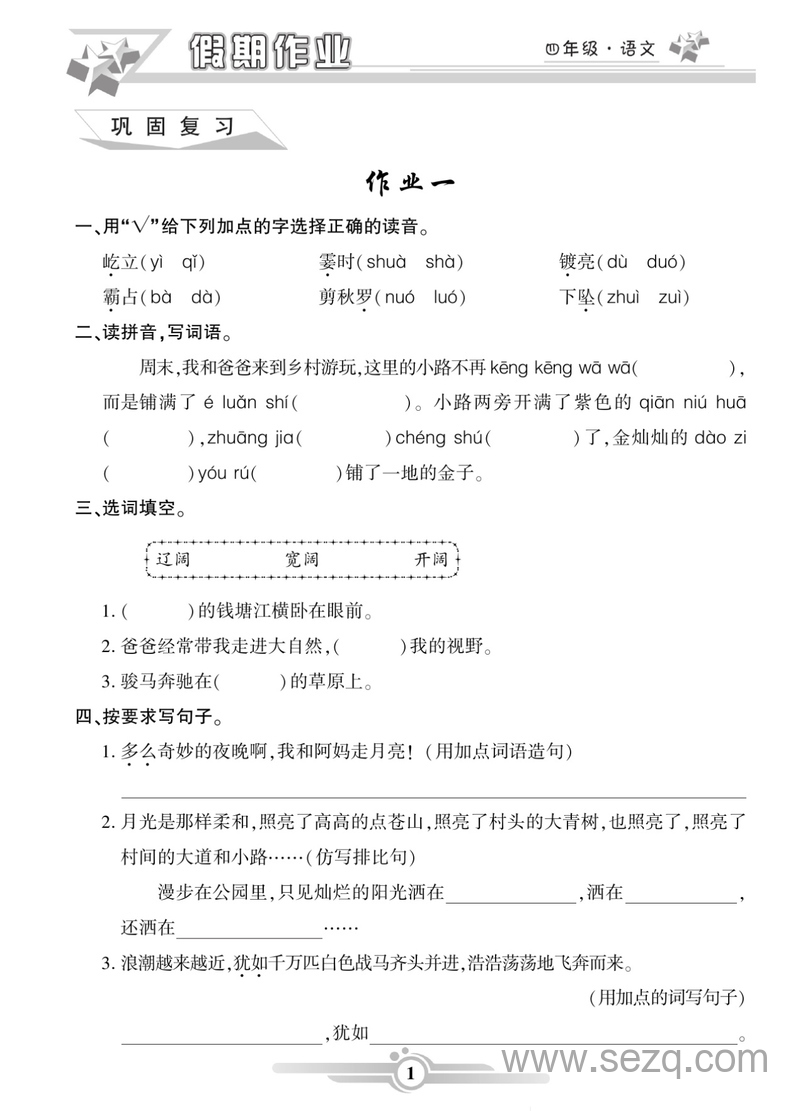 新版四年级语文寒假作业（假期天天练） - 文档资源第3张