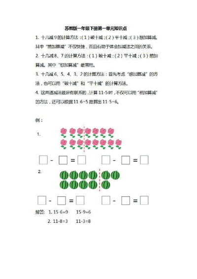 一年级下册数学知识要点汇总（8页） - 少儿专区