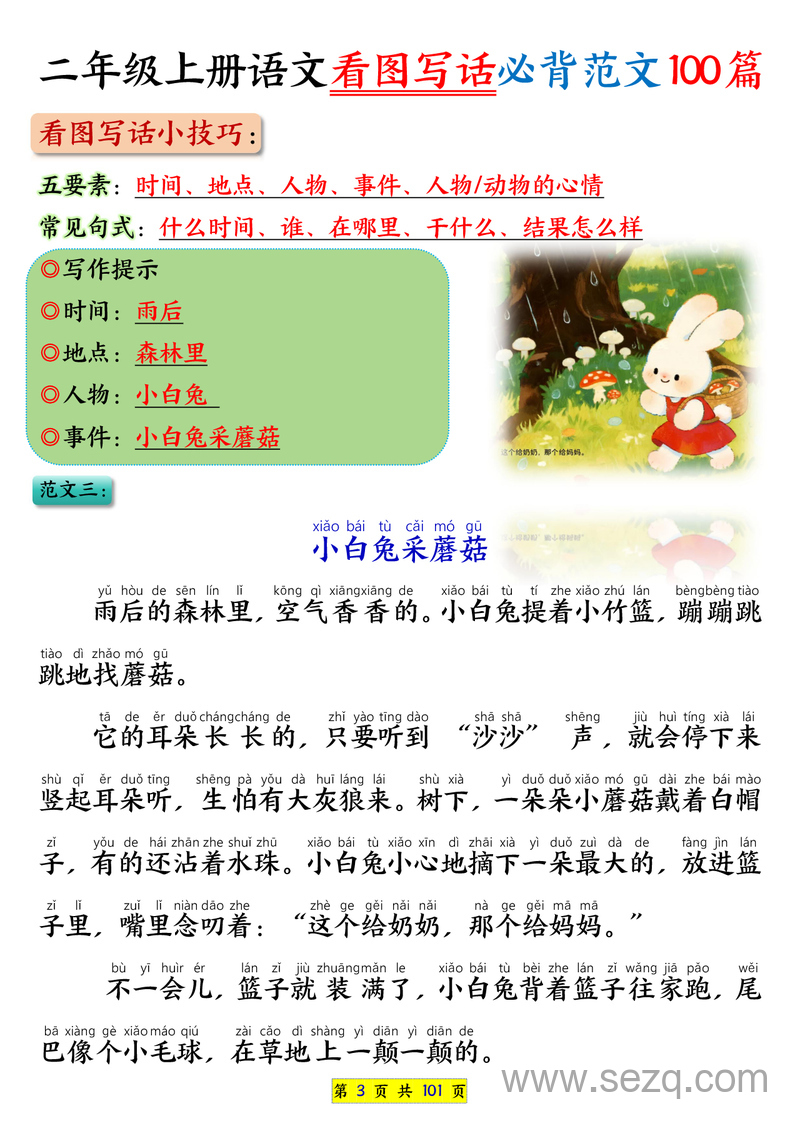 2025年秋季二年级上册语文看图写话必背范文100篇 - 文档资源第3张