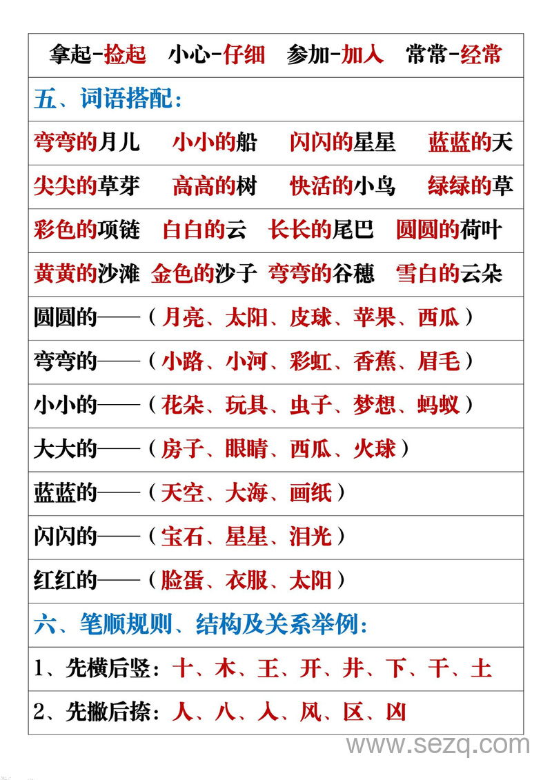 一年级上册语文重点易考复习总结 - 文档资源第3张