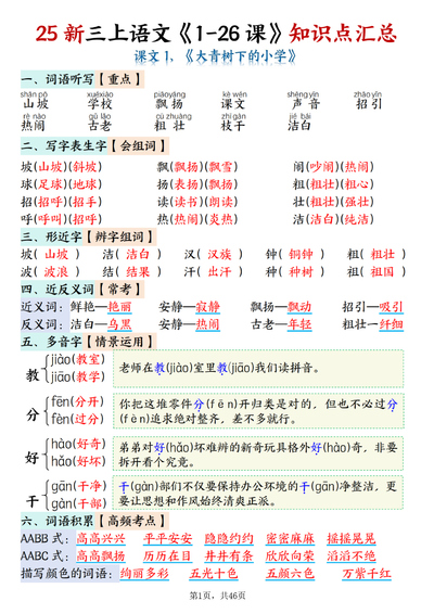 2025年三年级上册语文全册每课知识点汇总（含思维导图）（46页） - 少儿专区