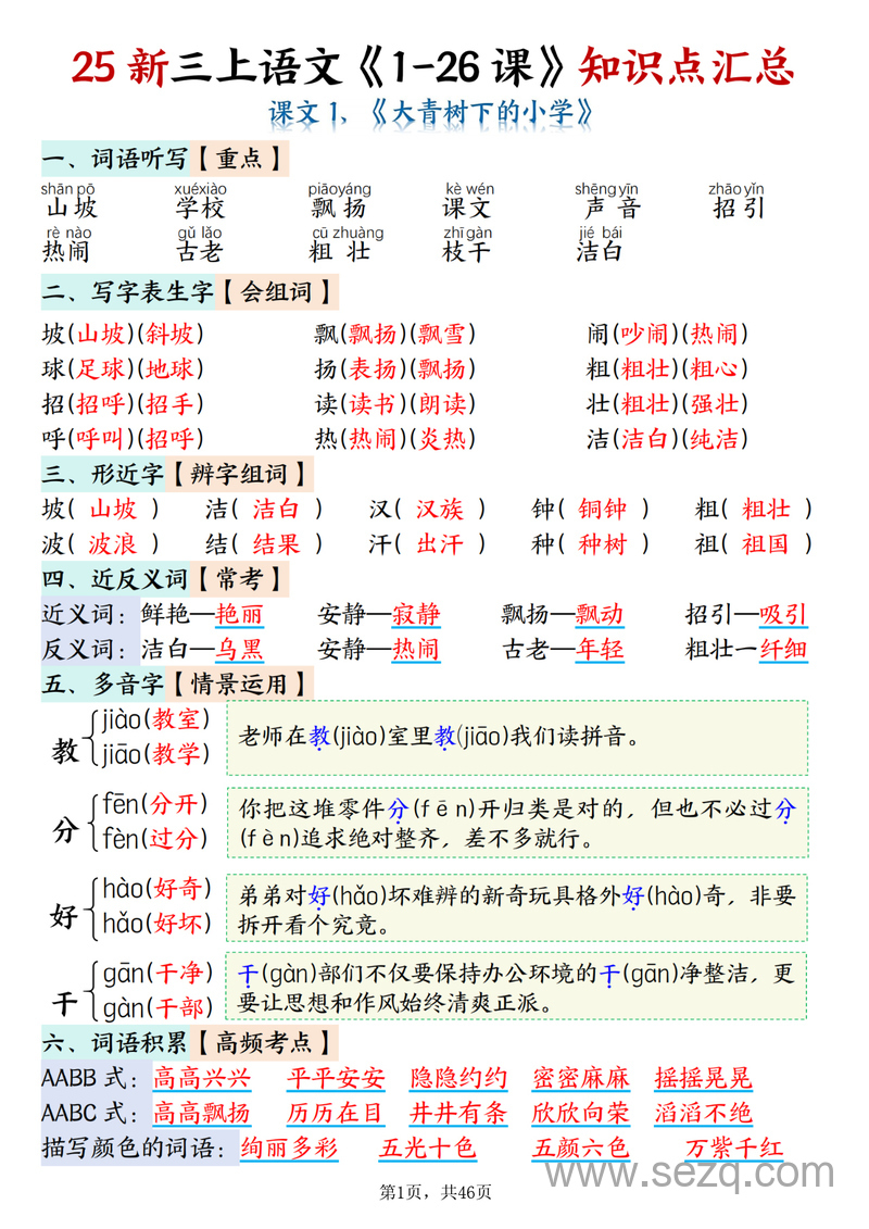2025年三年级上册语文全册每课知识点汇总（含思维导图） - 文档资源第1张