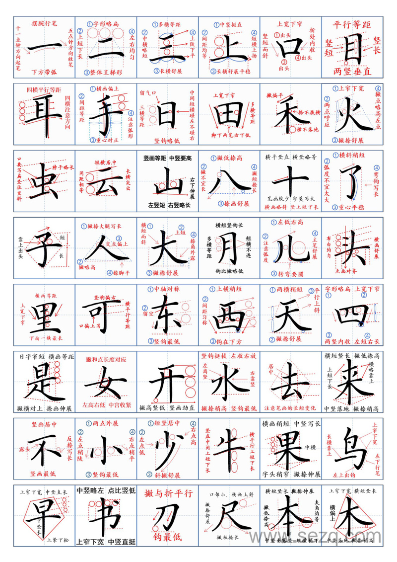 一年级上册语文生字书写规范 - 文档资源第1张