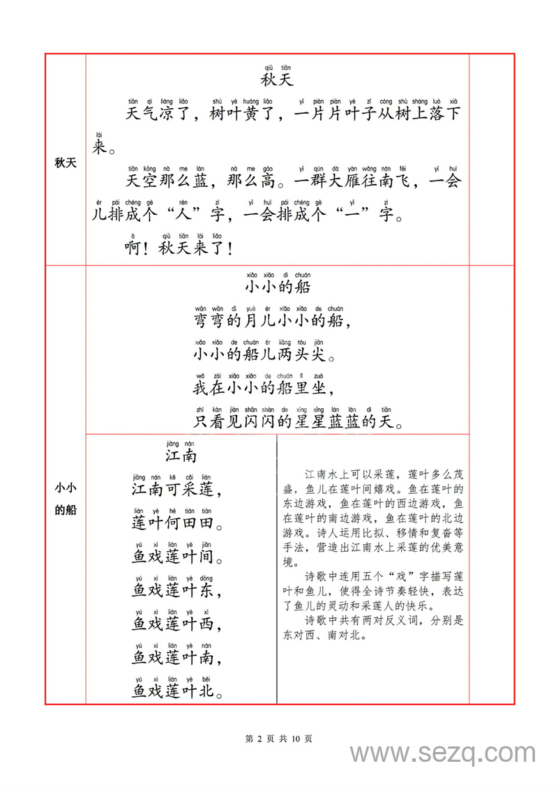 2024年秋季一年级上册语文必背内容及默写表 - 文档资源第2张