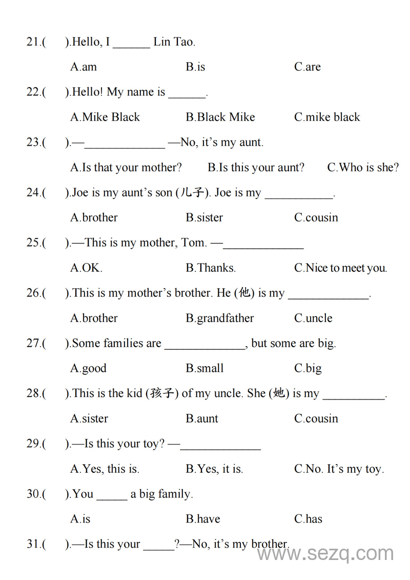 三年级上册英语满分语法专项练习（通用版含答案） - 文档资源第3张