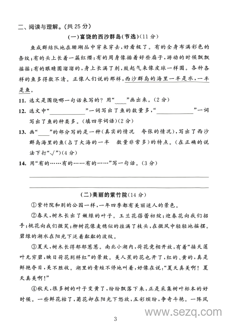 2025年三年级上册语文第六单元拔尖测试卷（含答案） - 文档资源第3张