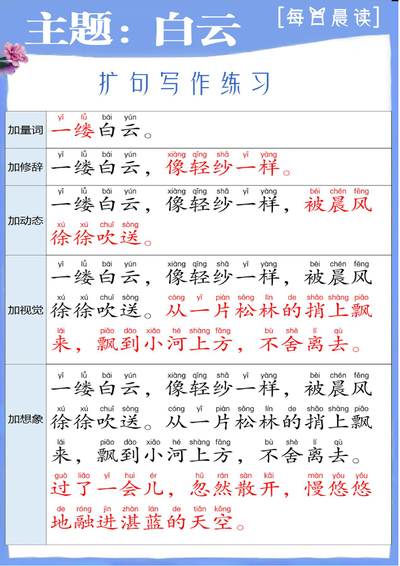 一年级上册语文扩句写作练习（自然主题）（47页） - 少儿专区