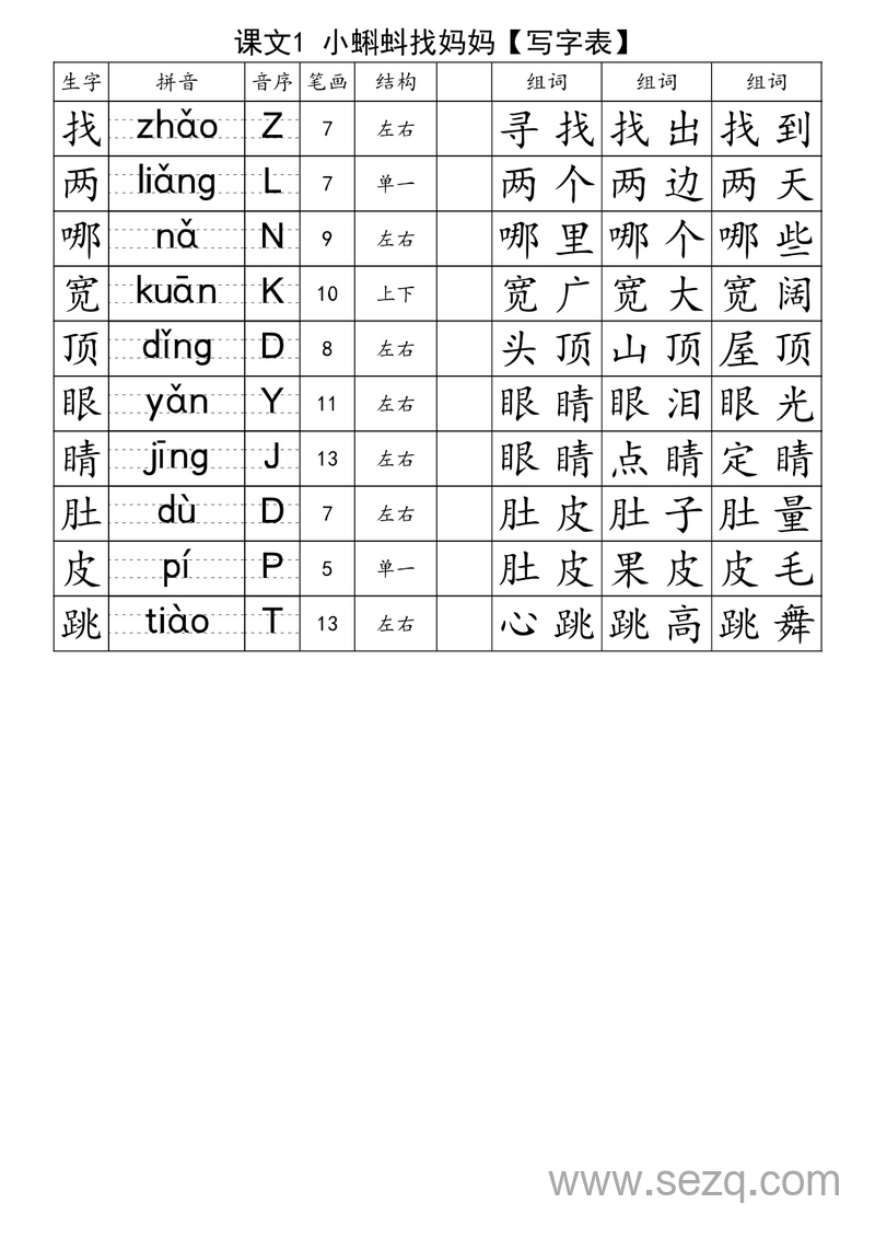 二年级上册语文生字注音组词表（含识字表写字表） - 文档资源第2张