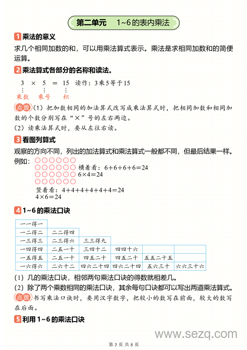 2025年新版二年级上册数学预习复习重要单元知识点汇总（人教版） - 文档资源第2张